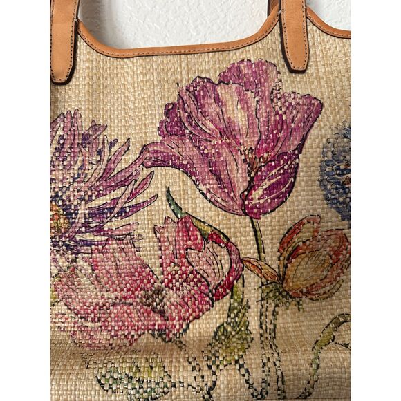 Brighton Enchanted Garden "Naya" Floral Hand Woven Straw Shoulder Bag Tote - Picture 2 of 9